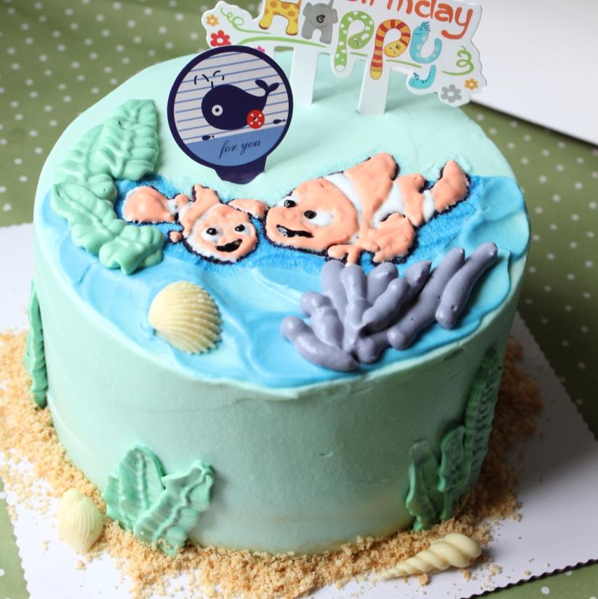 手绘奶油生日蛋糕（植物大战僵尸向日葵版）