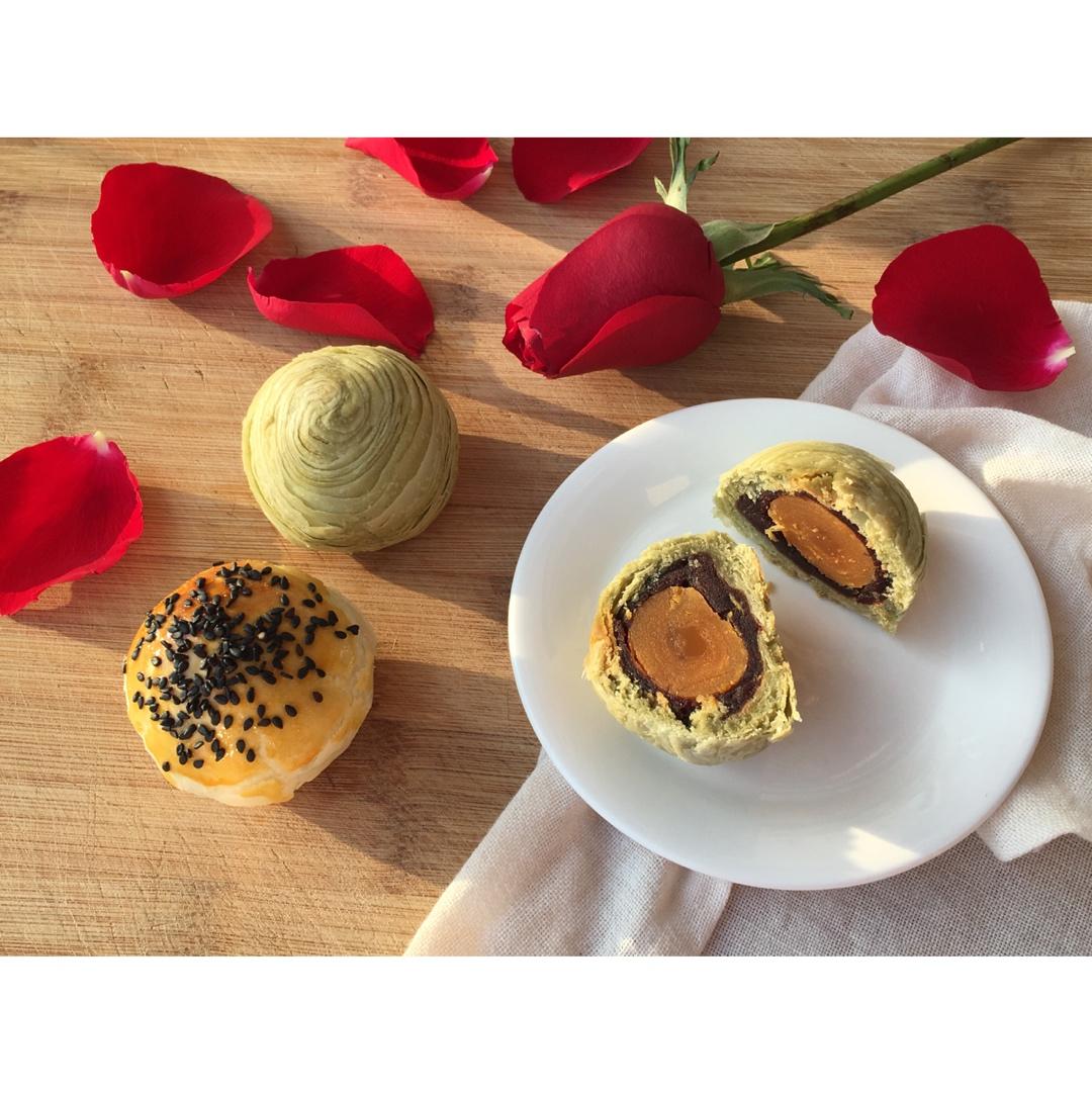 蛋黄酥~紫薯、抹茶、原味~花好月圆，中秋快乐~内附一次做六色蛋黄酥方法~