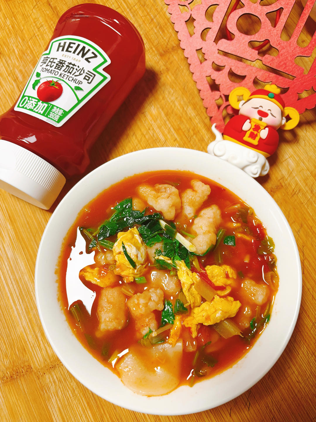 红汤暖春，鲜滑迎福➡️番茄虾滑饺子皮，一口鲜到家！