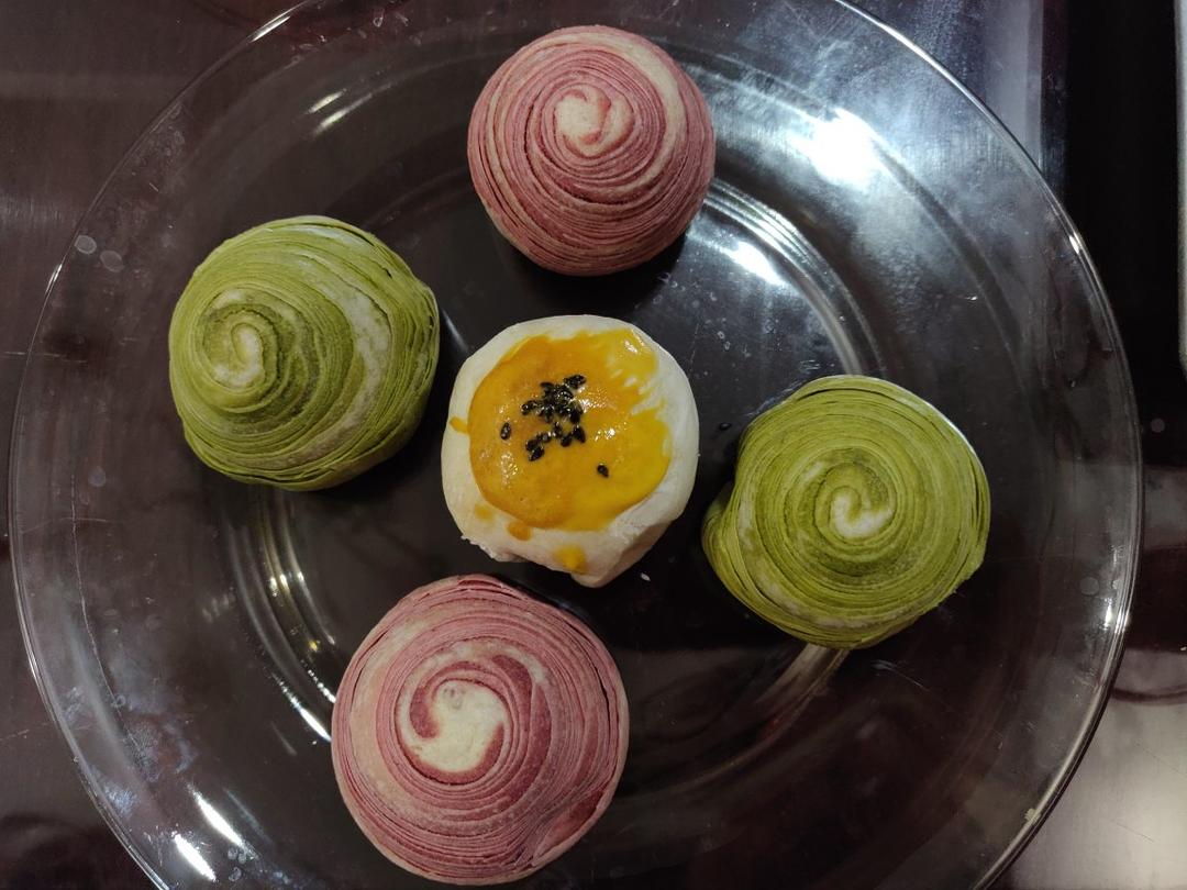 蛋黄酥~紫薯、抹茶、原味~花好月圆，中秋快乐~内附一次做六色蛋黄酥方法~