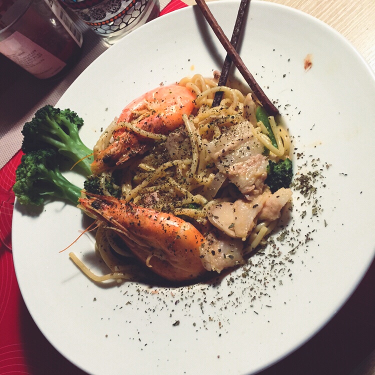 白蘑菇奶油培根意面