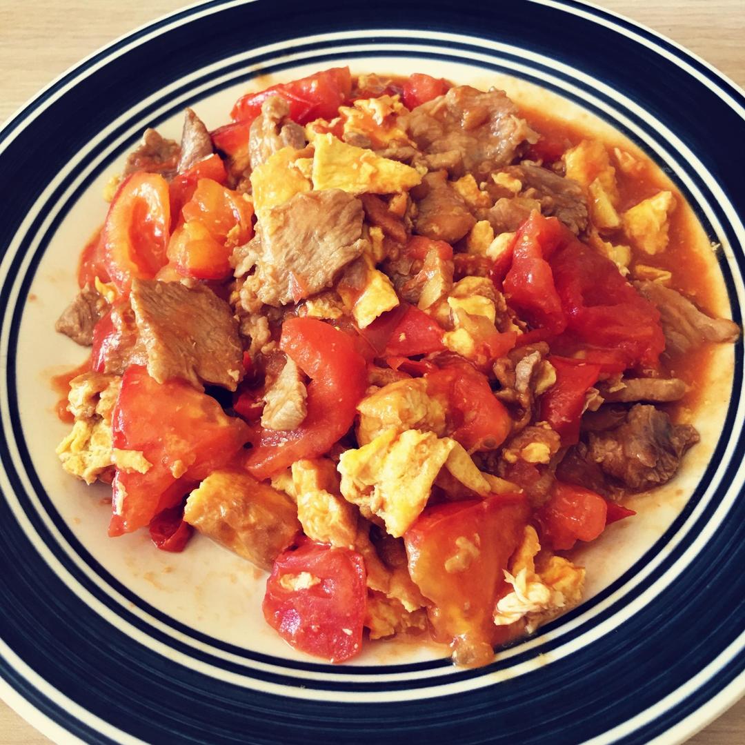 西红柿鸡蛋炒肉片的做法