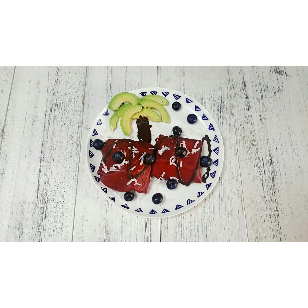 【快手早餐】椰香红丝绒可丽饼（低油低糖）