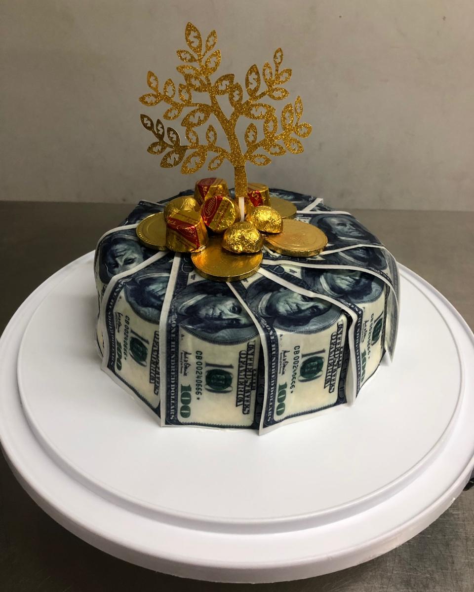 糯米纸钱币RMB $美元招财进宝生日蛋糕
