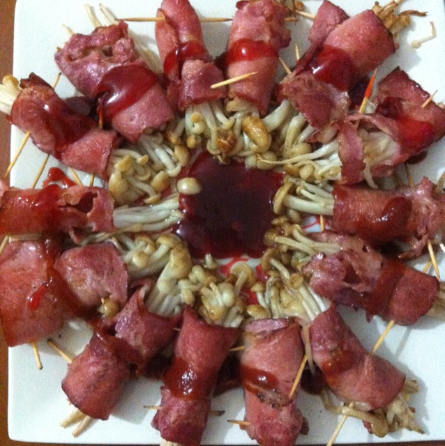 视频菜谱：金针菇培根卷