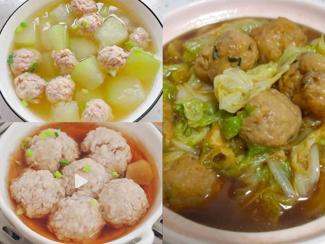荤🐷：山药丸子/肉丸子白菜/冬瓜汤