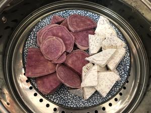 免烤箱❗️糯叽叽超好吃的紫薯香芋糯米饼的做法 步骤5
