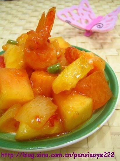 青木瓜菠萝甜辣虾的做法
