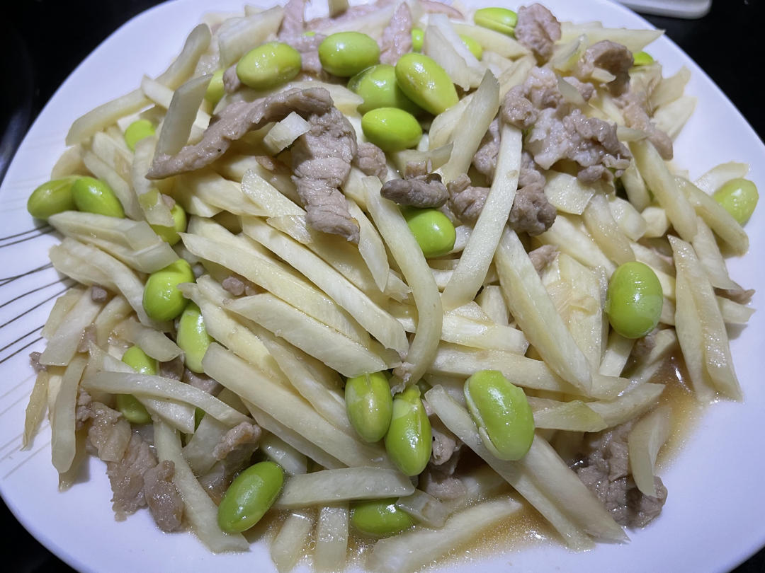 茭白毛豆炒肉丝