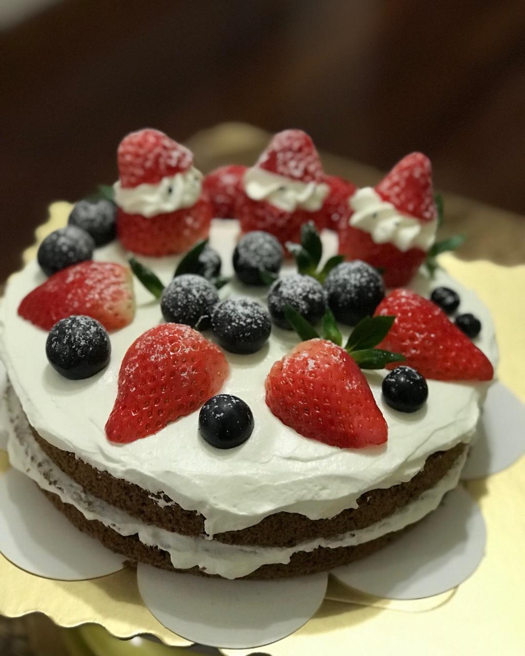 圣诞草莓雪人 红丝绒戚风裸蛋糕