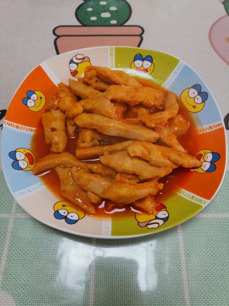 鸡胸肉版糖醋里脊，好吃不腻。大人小孩都喜欢！