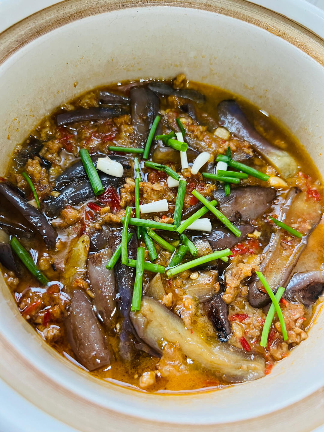 不用油炸超省油的鱼香肉末茄子煲