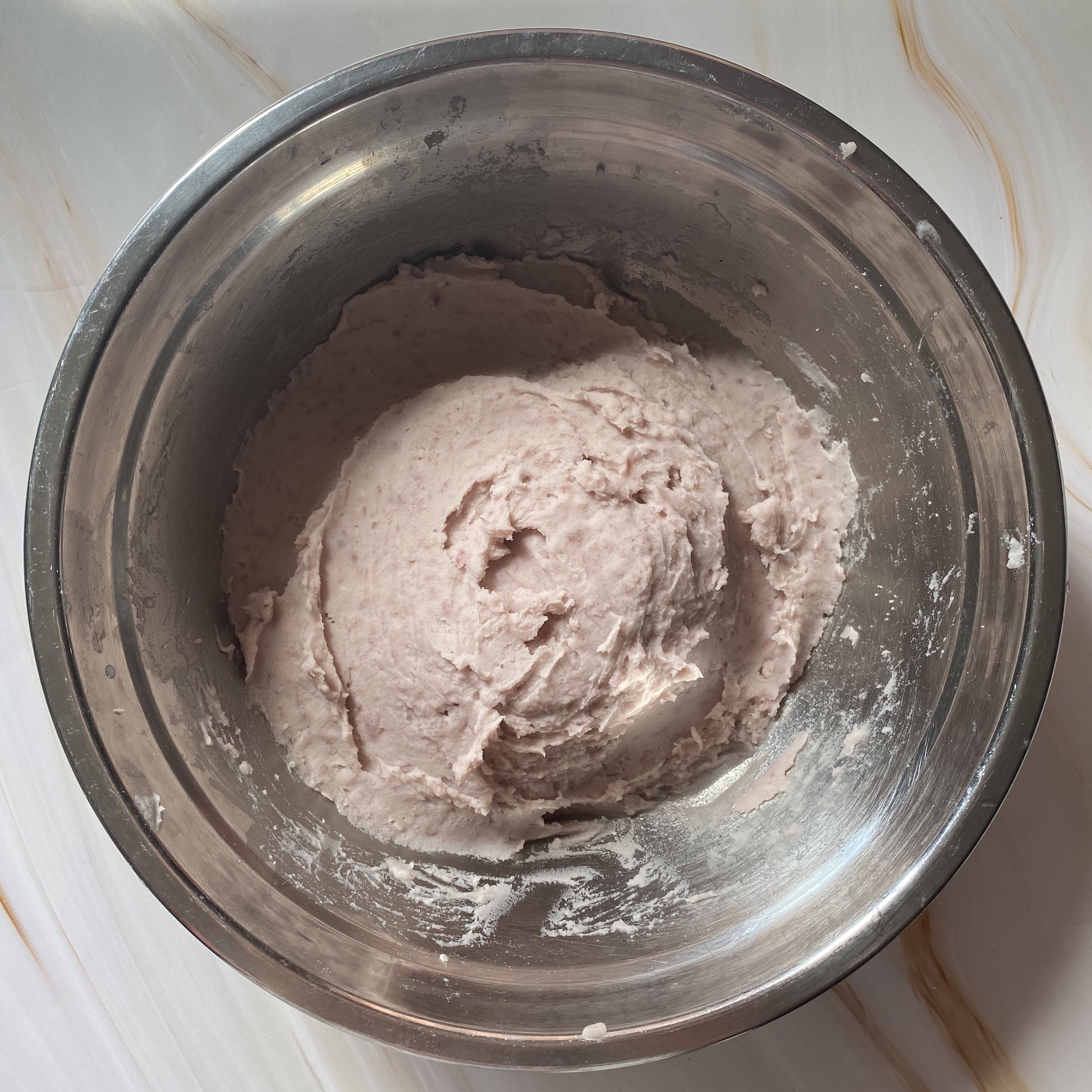 吃不胖的紫薯芋泥肉松月饼（无需烤箱）的做法 步骤2