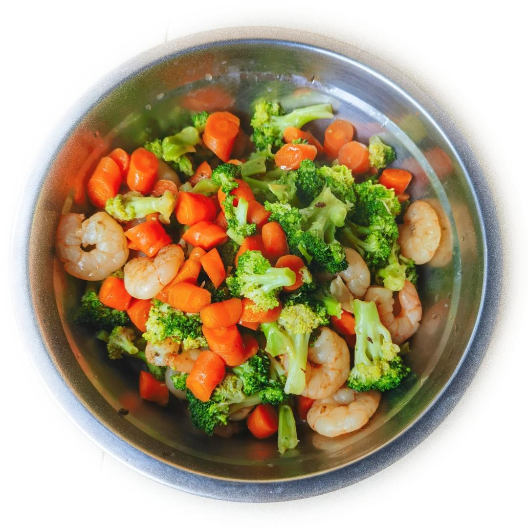 西兰花胡萝卜炒虾仁