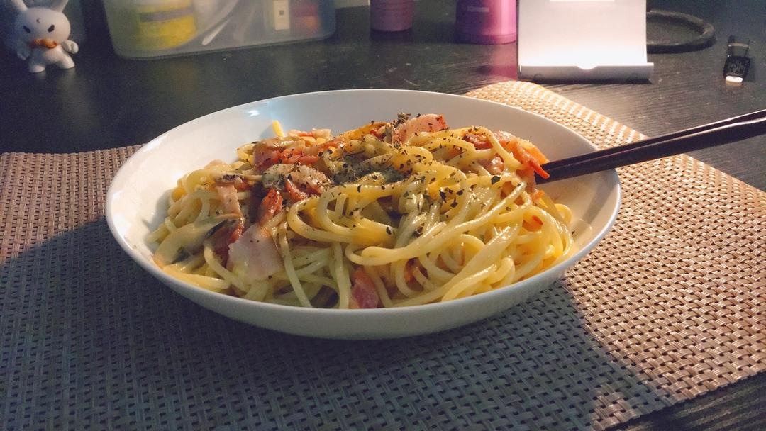 白蘑菇奶油培根意面