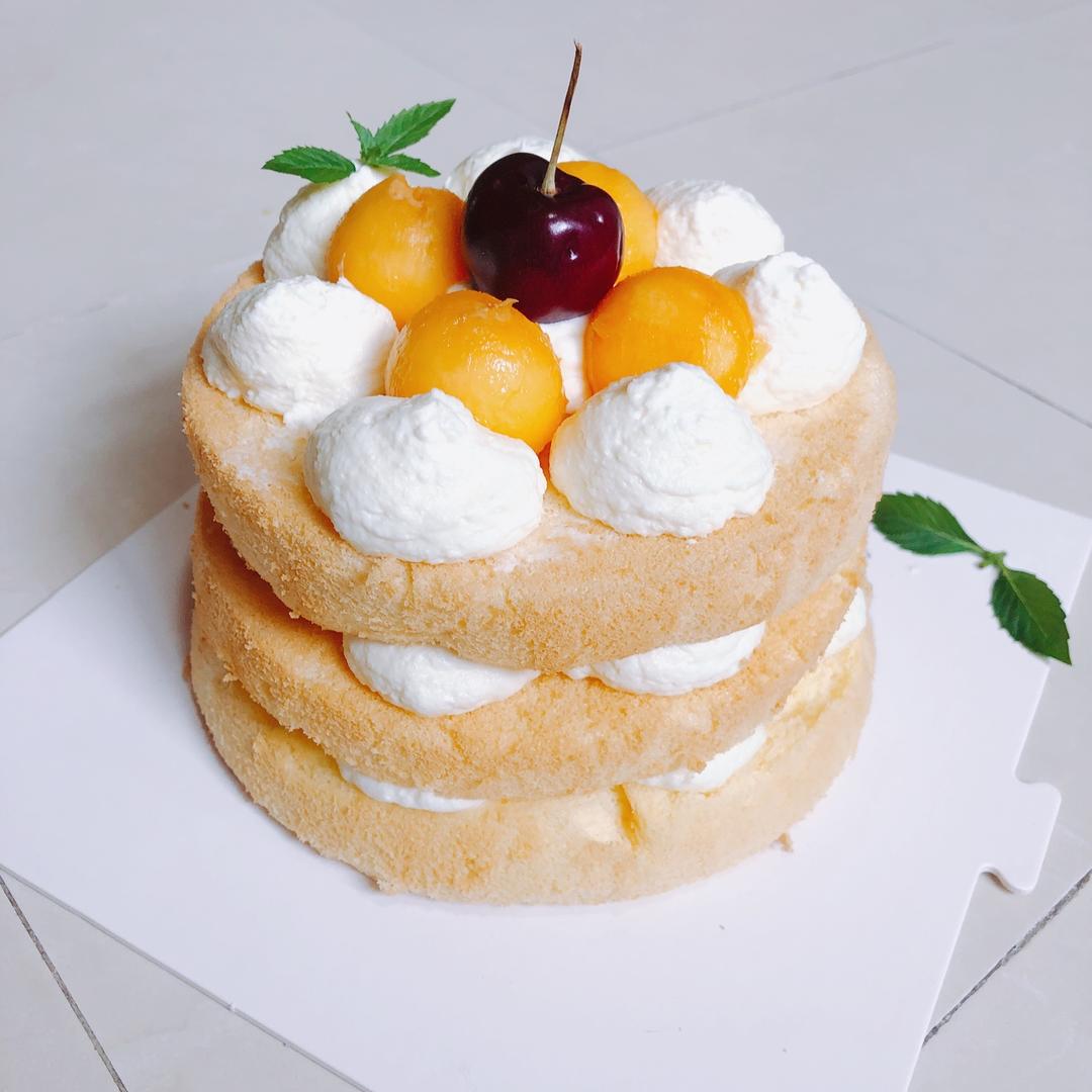 【零失败】不会裱花没关系的水果裸蛋糕 芒果裸蛋糕 完美戚风胚