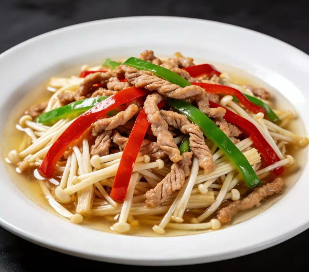 双椒金针菇肉丝