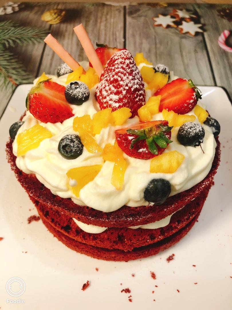 圣诞红丝绒海绵蛋糕/古早蛋糕/裸蛋糕