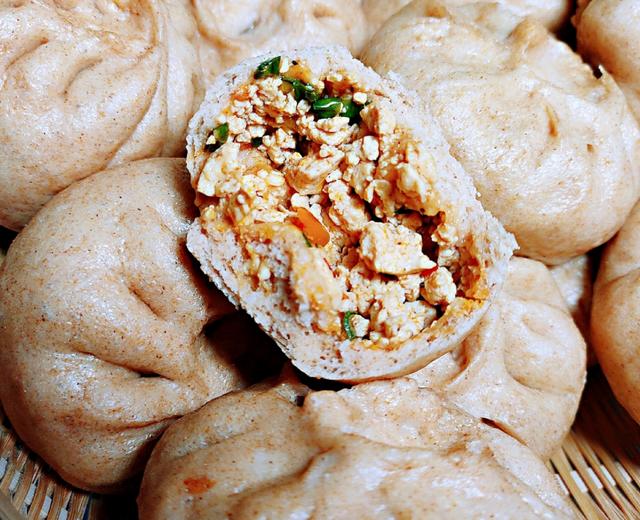全麦粉麻辣豆腐包子 低脂低卡 减脂主食代餐全麦素包的做法