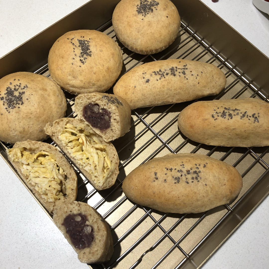 抹茶全麦红豆包&全麦红豆包 100%全麦（自制低糖无油红豆馅）