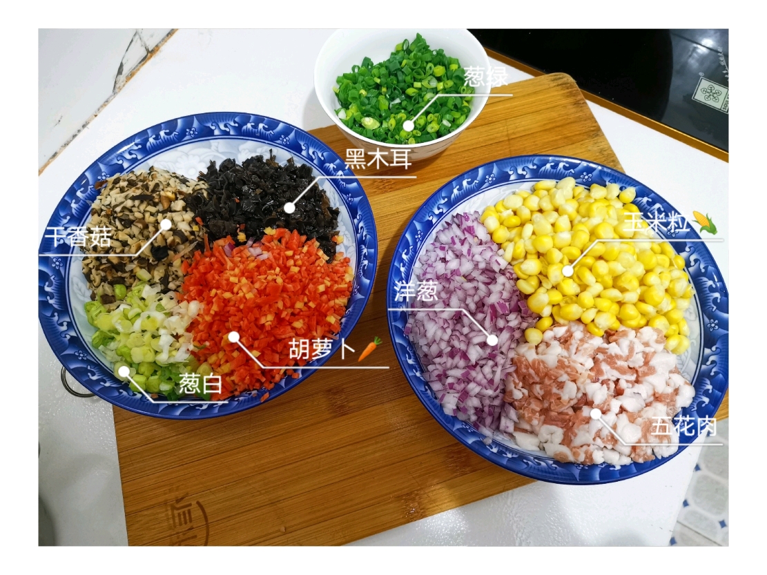 香菇肉丁烧麦       【饺子皮版】的做法 步骤2