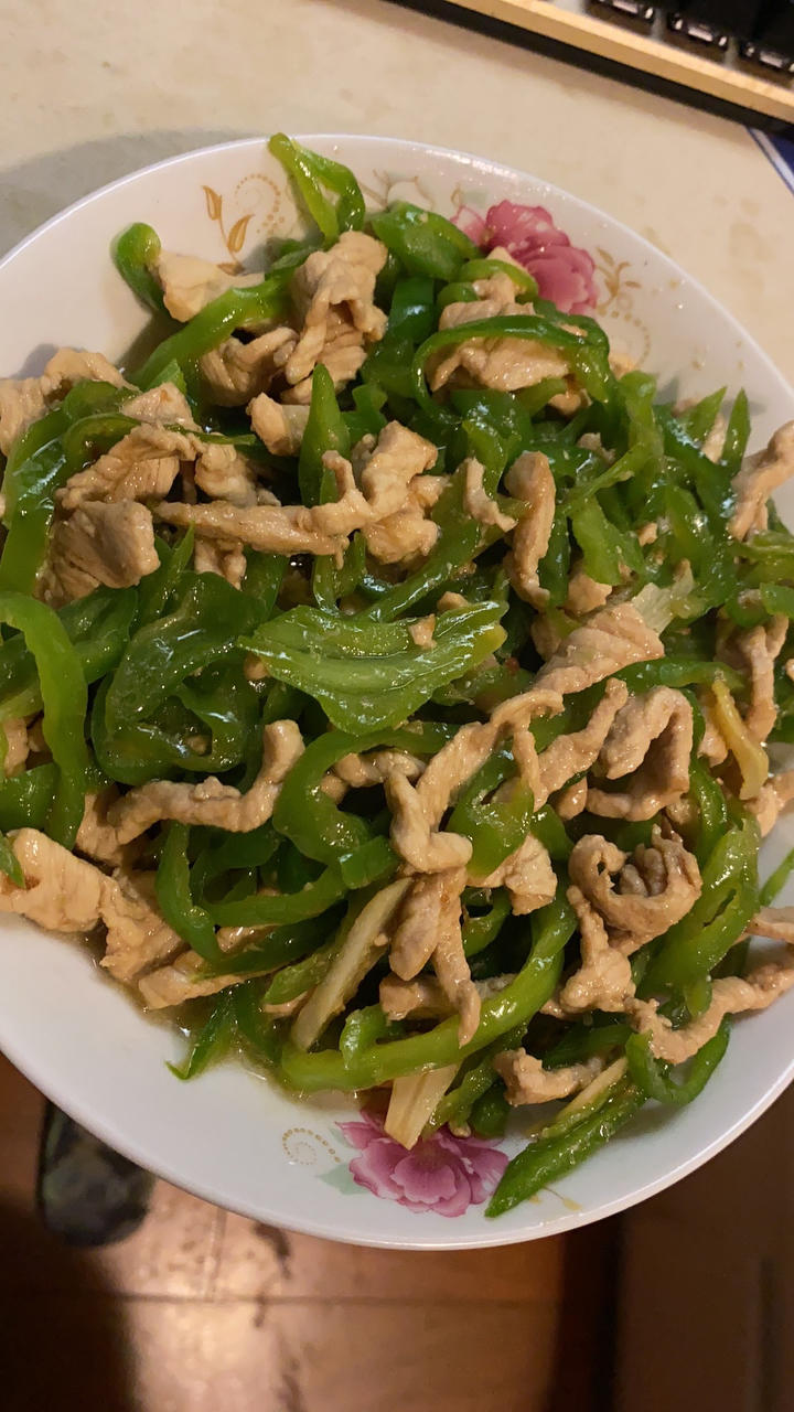 一条萌萌哒的咸鱼做的青椒肉丝