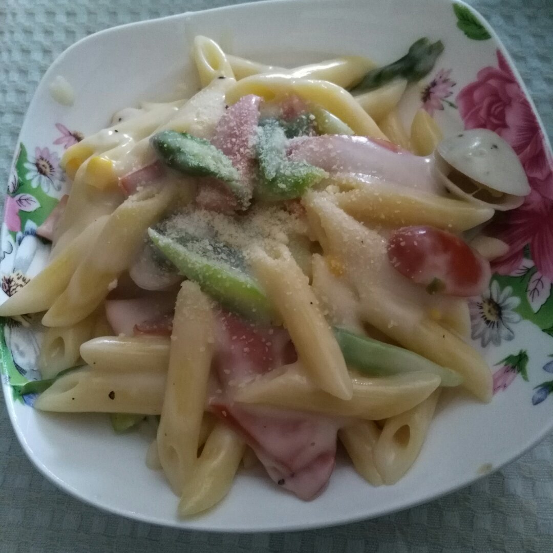 芦笋蘑菇奶油意面( Penne with Mushroom，Asparagus and Cream Sauce)