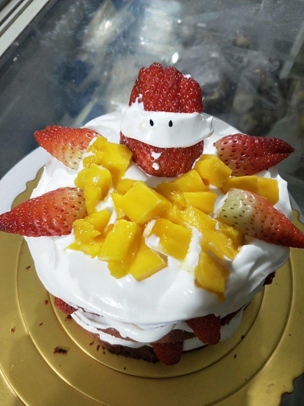 圣诞草莓雪人 红丝绒戚风裸蛋糕