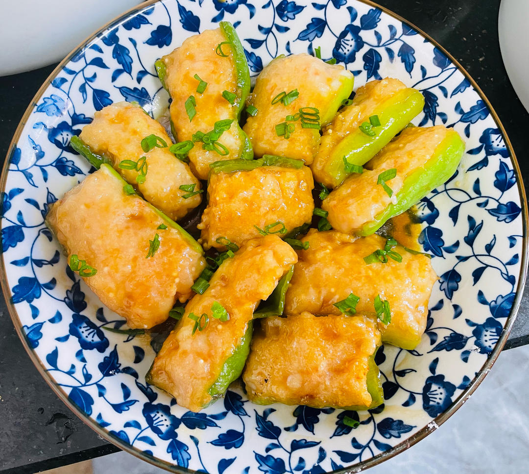 青椒酿虾滑的做法