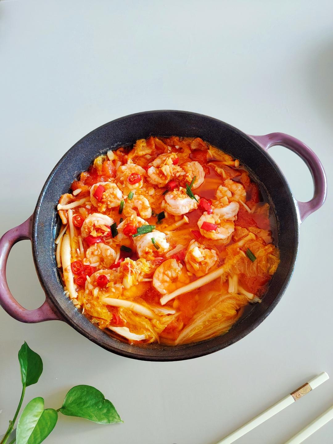 太鲜美！暖暖一锅｜蔬菜虾仁粉丝煲