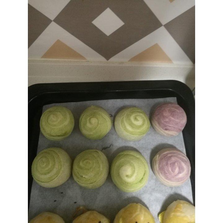 蛋黄酥~紫薯、抹茶、原味~花好月圆，中秋快乐~内附一次做六色蛋黄酥方法~
