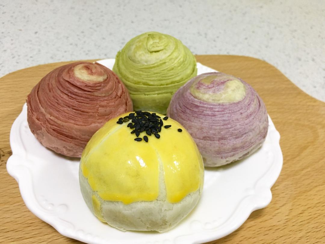 蛋黄酥~紫薯、抹茶、原味~花好月圆，中秋快乐~内附一次做六色蛋黄酥方法~
