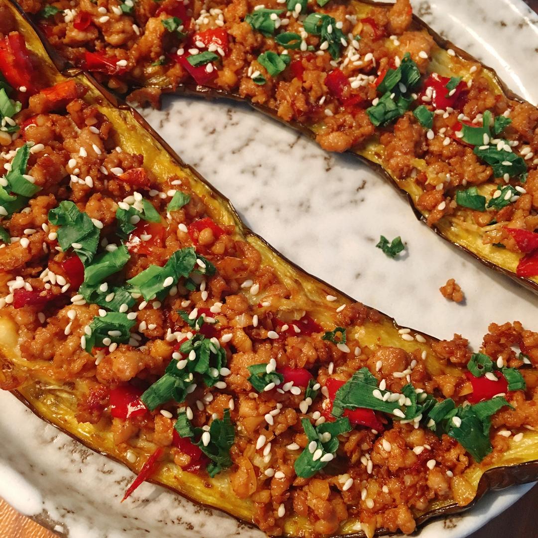 爱笑的浩浩妈妈做的肉末烤茄子烤箱烧烤