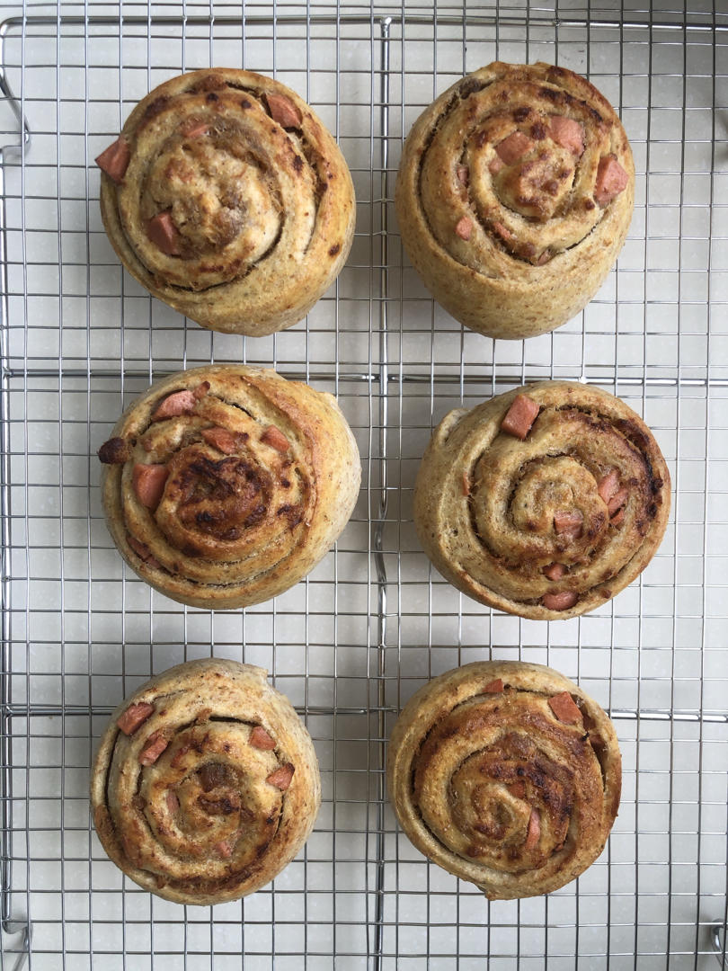 椰子油全麦免揉核桃肉桂卷【轻卡小食】——懒癌晚期版