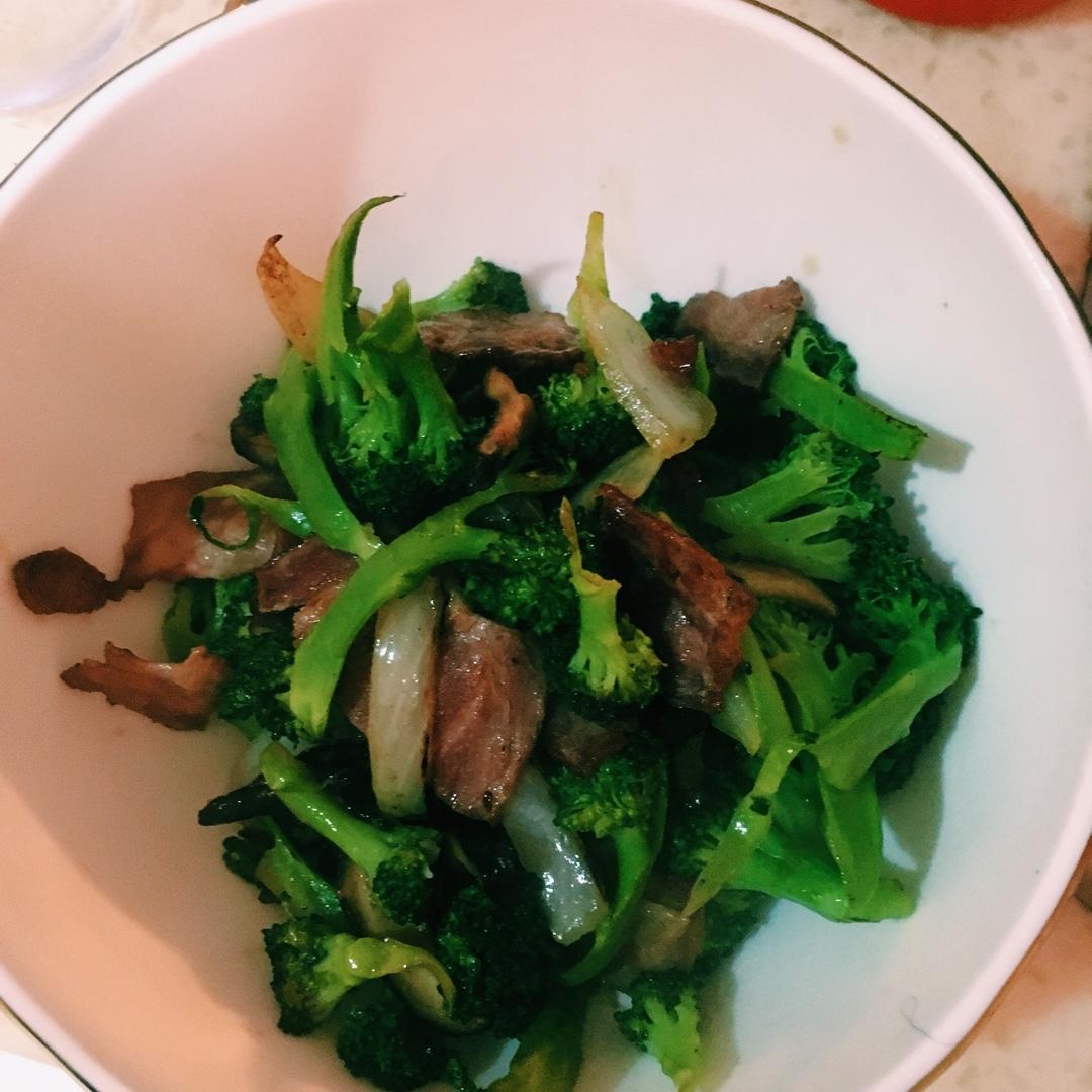 西兰花香菇炒培根