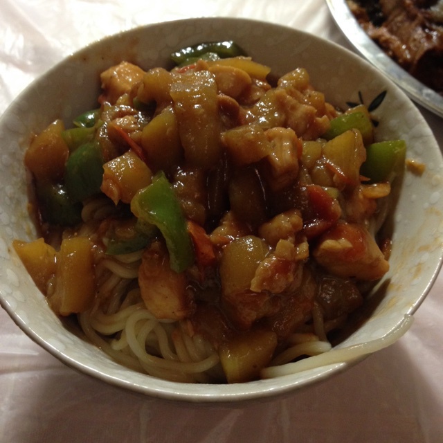 茄子肉丁打卤面