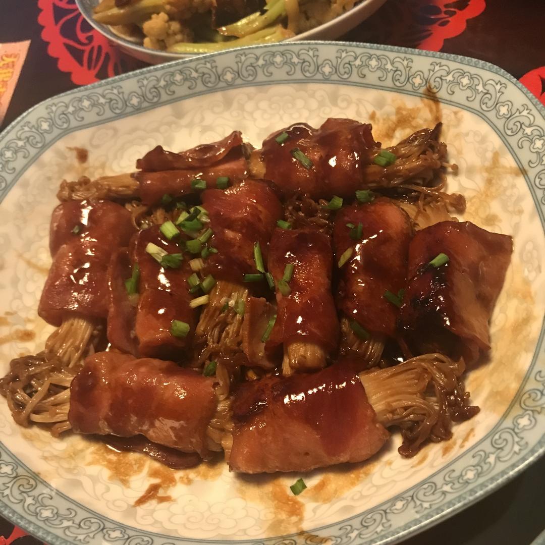 香煎培根金针菇卷