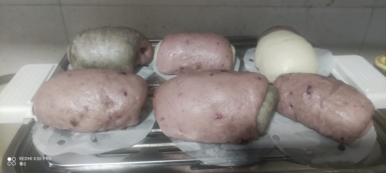 紫薯牛奶馒头/牛奶山药紫薯馒头/紫薯黑芝麻馒头