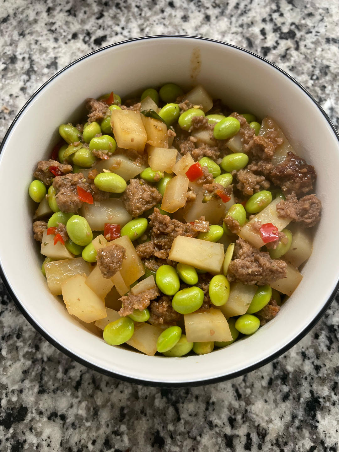 连干三碗饭系列（二）毛豆土豆丁炒肉沫