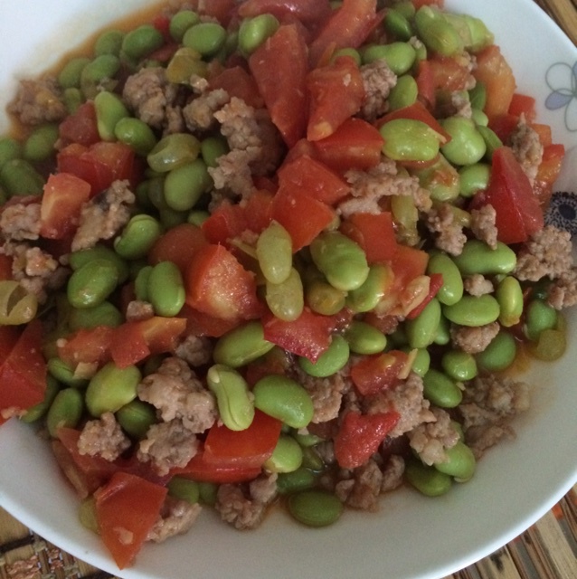 肉末番茄烧毛豆