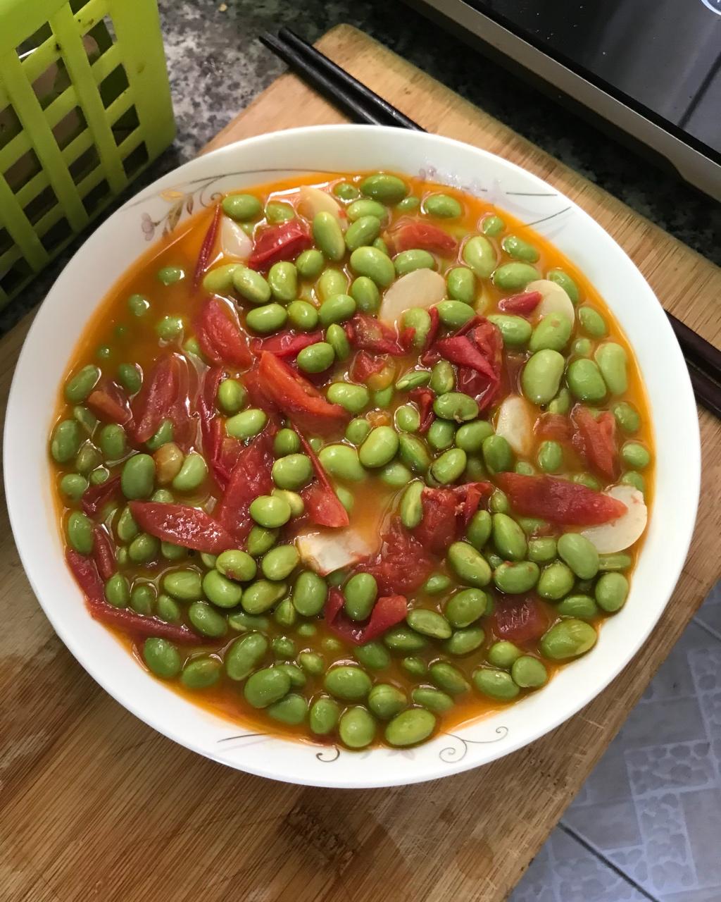 肉末番茄烧毛豆