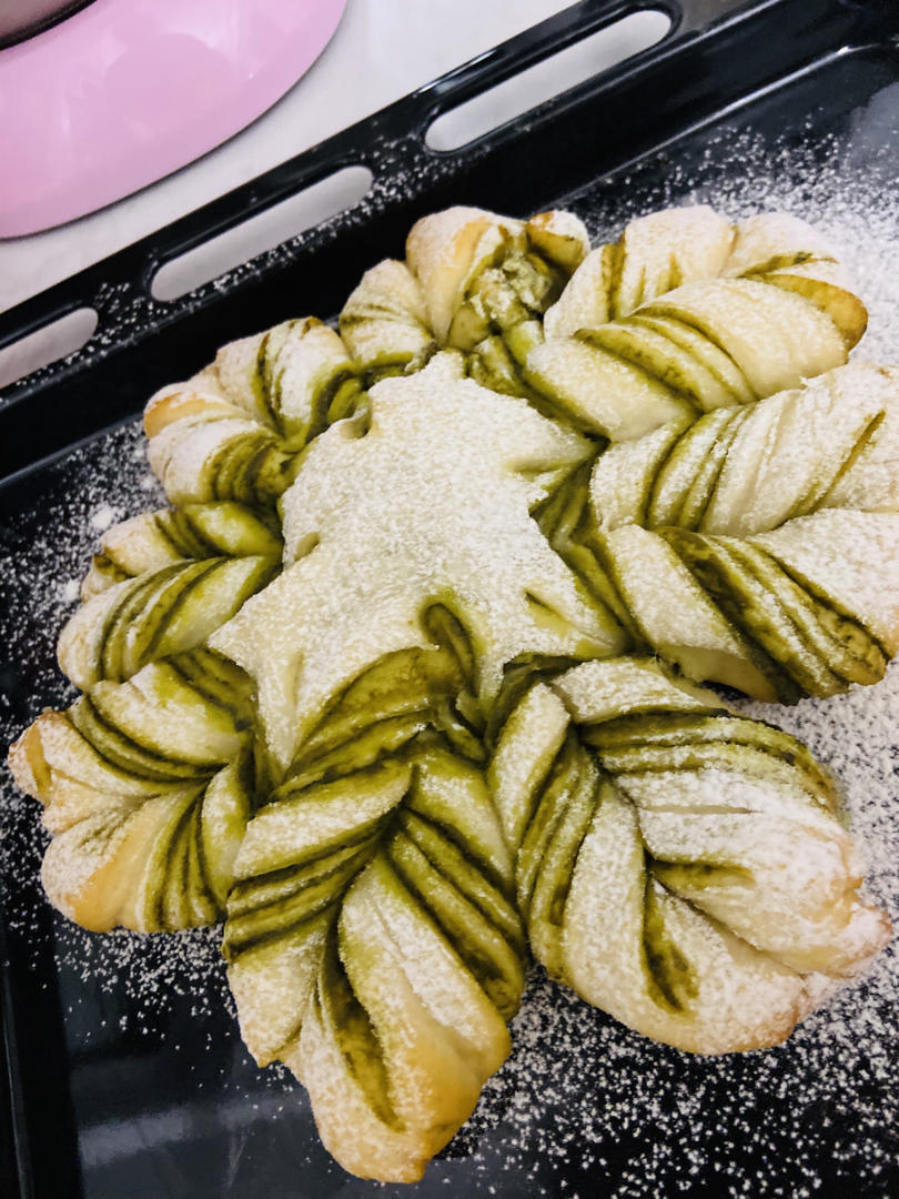 抹茶奶酥❄️圣诞雪花面包｜一次发酵