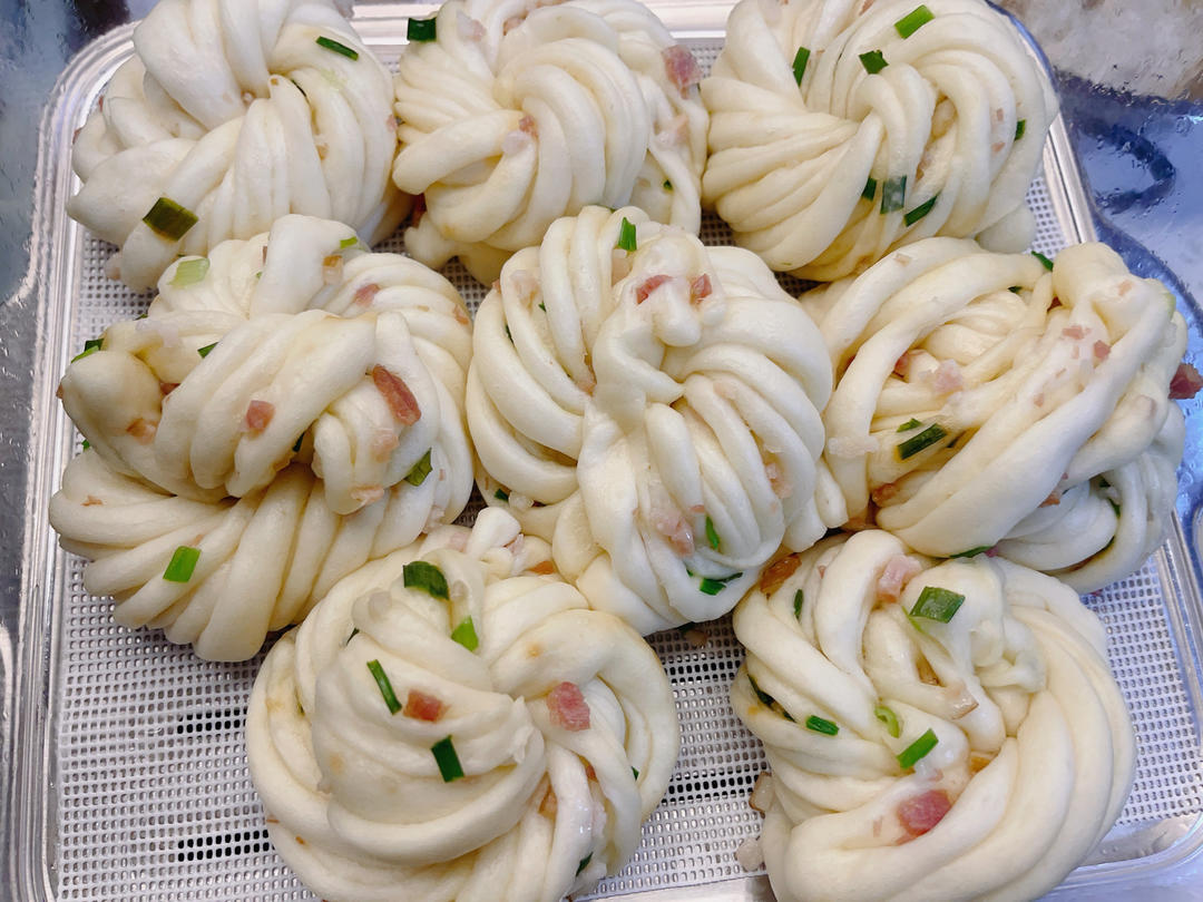 葱花培根花卷，一次发酵｜花样面食早餐