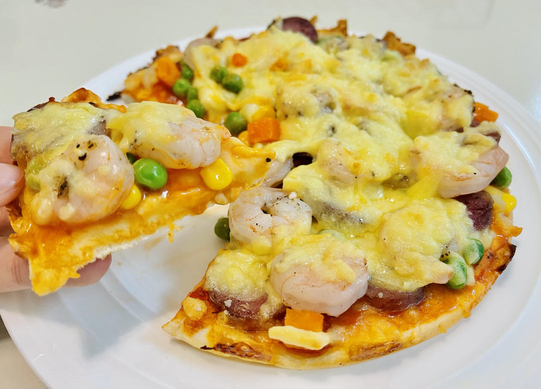 鲜虾🍤培根披萨🍕“内附敲好吃的饼皮做法”