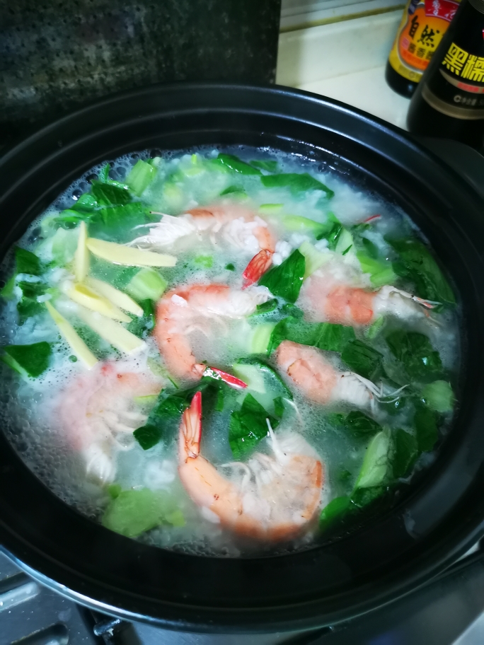 砂锅青菜虾粥的做法 步骤5