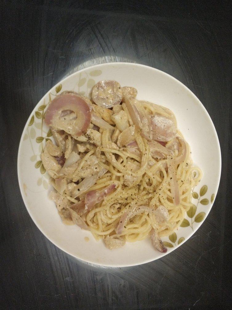 低卡伪白酱奶油培根蘑菇意大利面｜#Healthymeals# 减脂必撸02