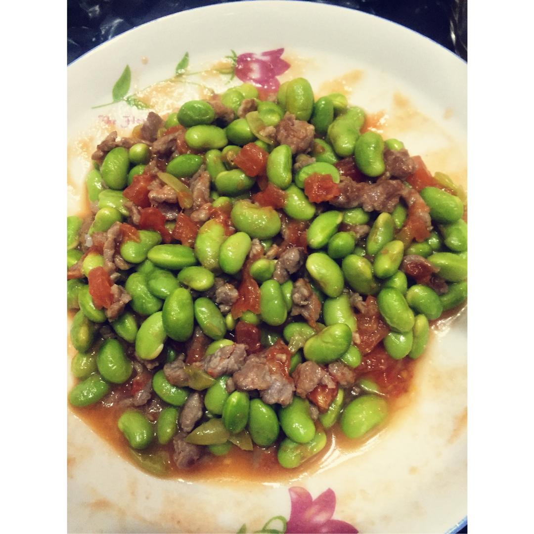 肉末番茄烧毛豆