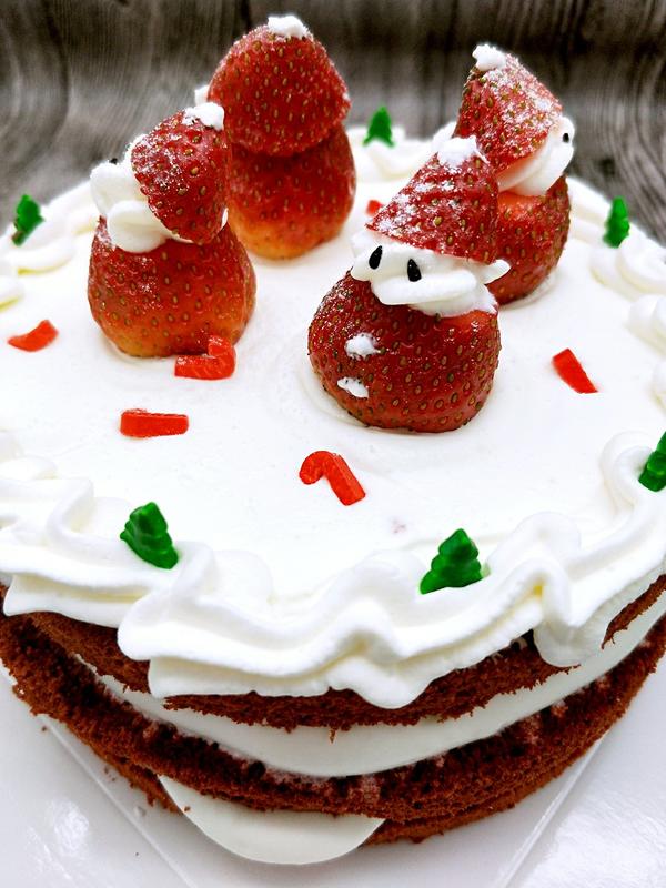 圣诞草莓雪人 红丝绒戚风裸蛋糕