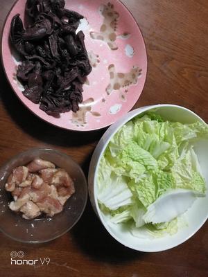 红蘑白菜炒肉的做法 步骤1