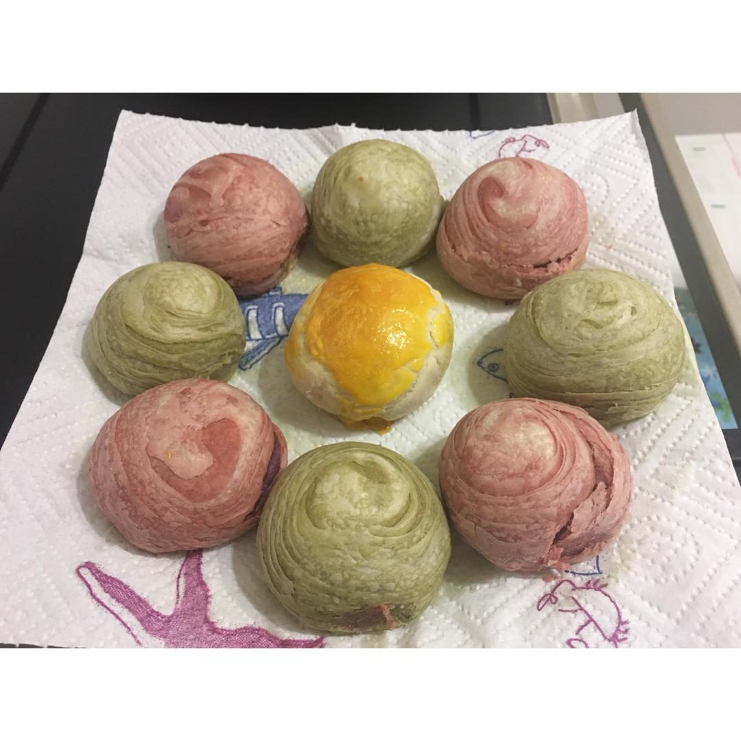 蛋黄酥~紫薯、抹茶、原味~花好月圆，中秋快乐~内附一次做六色蛋黄酥方法~
